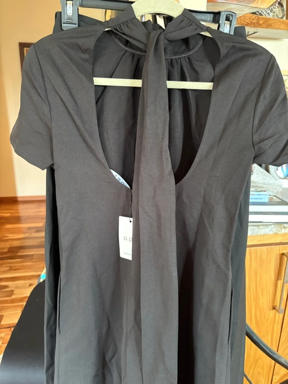 High-Neck Black Short-Sleeve Maxi Dress